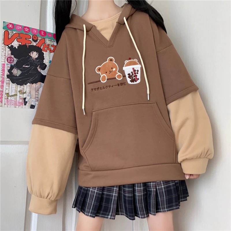 Japanese Bubble Tea Bear Hoodies-Kawaii Dream
