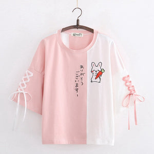 Japanese Bunny Carrot Loose Short-Sleeve Tee-Kawaii Dream