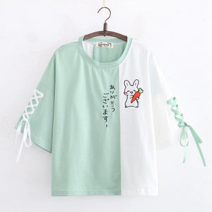Japanese Bunny Carrot Loose Short-Sleeve Tee-Kawaii Dream
