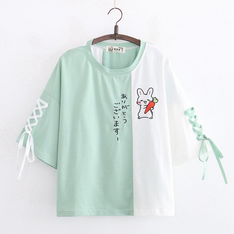 Japanese Bunny Carrot Loose Short-Sleeve Tee-Kawaii Dream