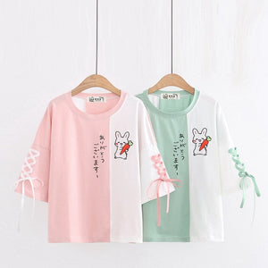 Japanese Bunny Carrot Loose Short-Sleeve Tee-Kawaii Dream
