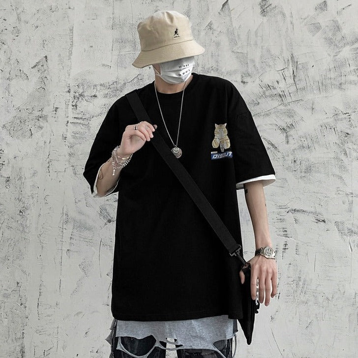 Japanese Cartoon Cat Ramen Oversized Men's Tee Top-Kawaii Dream