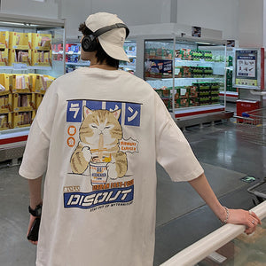 Japanese Cartoon Cat Ramen Oversized Men's Tee Top-Kawaii Dream