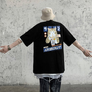 Japanese Cartoon Cat Ramen Oversized Men's Tee Top-Kawaii Dream