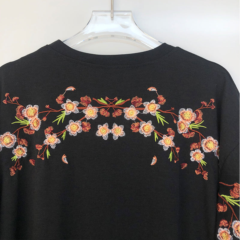 Japanese Cherry Blossoms Embroidery Tee-Kawaii Dream