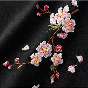 Japanese Cherry Blossoms Embroidery Tee-Kawaii Dream