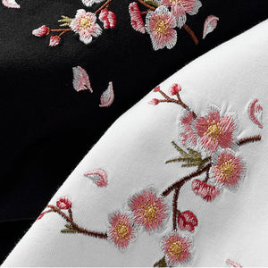 Japanese Cherry Blossoms Embroidery Tee-Kawaii Dream