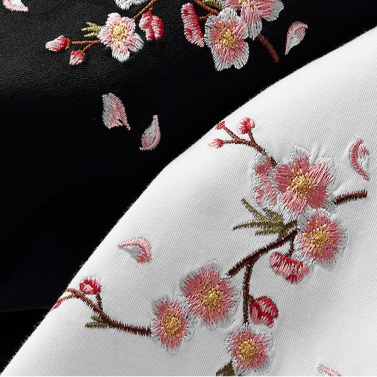 Japanese Cherry Blossoms Embroidery Tee-Kawaii Dream