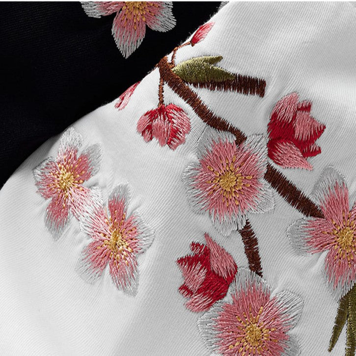 Japanese Cherry Blossoms Embroidery Tee-Kawaii Dream