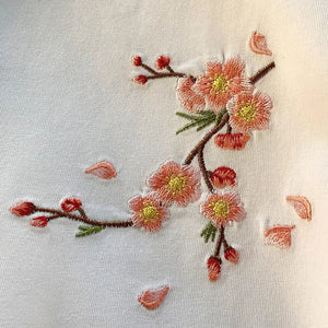 Japanese Cherry Blossoms Embroidery Tee-Kawaii Dream