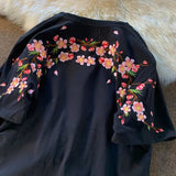 Japanese Cherry Blossoms Embroidery Tee-Kawaii Dream