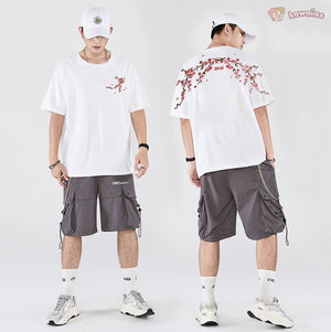 Japanese Cherry Blossoms Embroidery Tee-Kawaii Dream