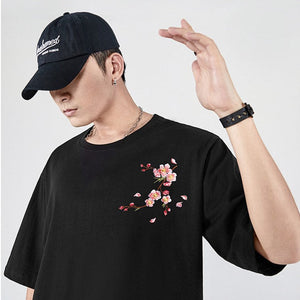 Japanese Cherry Blossoms Embroidery Tee-Kawaii Dream