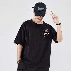 Japanese Cherry Blossoms Embroidery Tee-Kawaii Dream