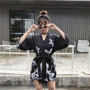 Japanese Classic Crane Design Kimono-Kawaii Dream