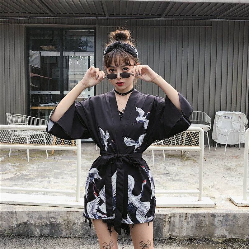 Japanese Classic Crane Design Kimono-Kawaii Dream