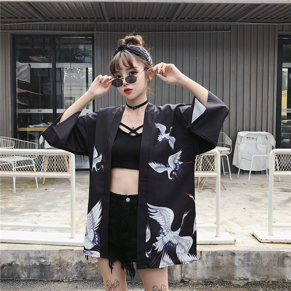 Japanese Classic Crane Design Kimono-Kawaii Dream