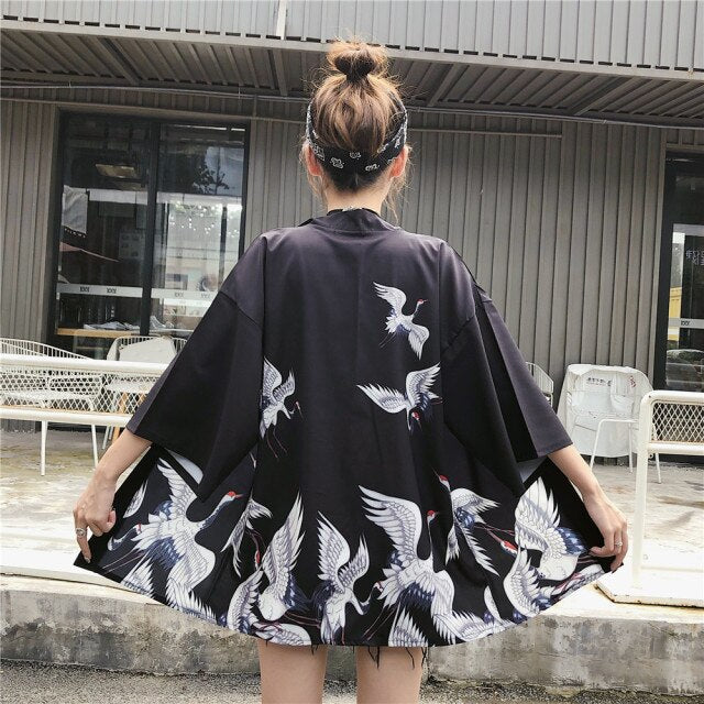 Japanese Classic Crane Design Kimono-Kawaii Dream