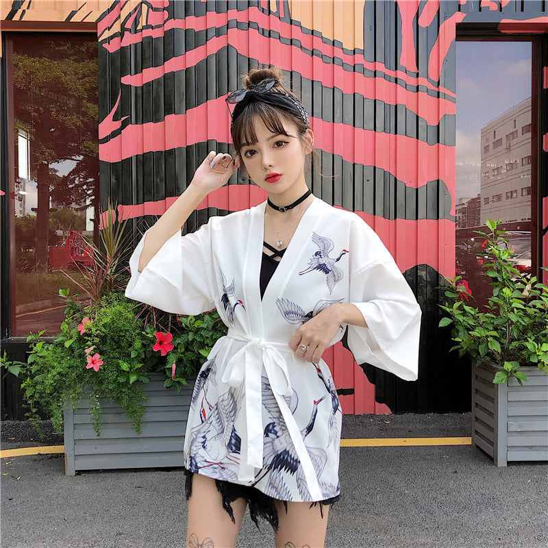 Japanese Classic Crane Design Kimono-Kawaii Dream