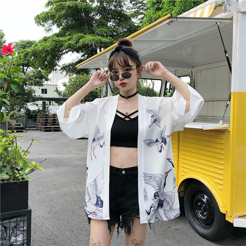 Japanese Classic Crane Design Kimono-Kawaii Dream