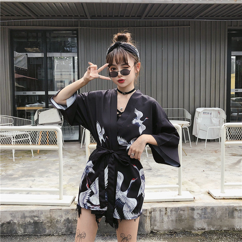 Japanese Classic Crane Design Kimono-Kawaii Dream