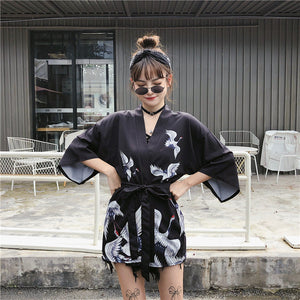Japanese Classic Crane Design Kimono-Kawaii Dream