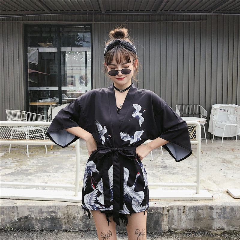 Japanese Classic Crane Design Kimono-Kawaii Dream