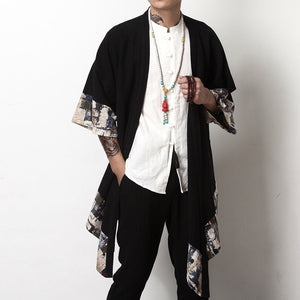 Japanese Collage Paint Black Men's Yukata Kimono Jacket-Kawaii Dream