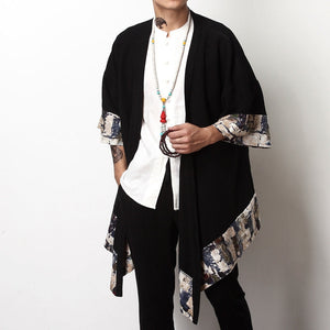 Japanese Collage Paint Black Men's Yukata Kimono Jacket-Kawaii Dream