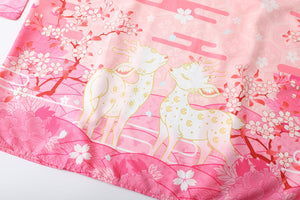 Japanese Deer of Nara with Sakura Trees Kimono-Kawaii Dream