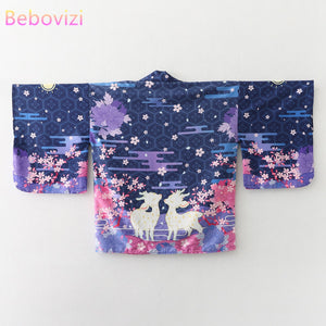 Japanese Deer of Nara with Sakura Trees Kimono-Kawaii Dream