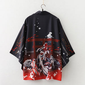 Japanese Great Koi of Torii Gate Women's Kimono Cardigan-Kawaii Dream