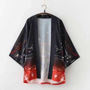 Japanese Great Koi of Torii Gate Women's Kimono Cardigan-Kawaii Dream