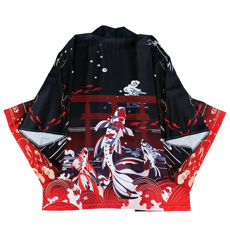 Japanese Great Koi of Torii Gate Women's Kimono Cardigan-Kawaii Dream
