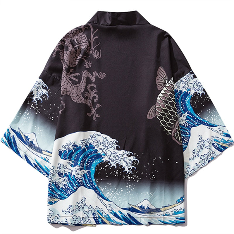 Japanese Great Wave off Kanagawa Dragons Kois Kimono-Kawaii Dream
