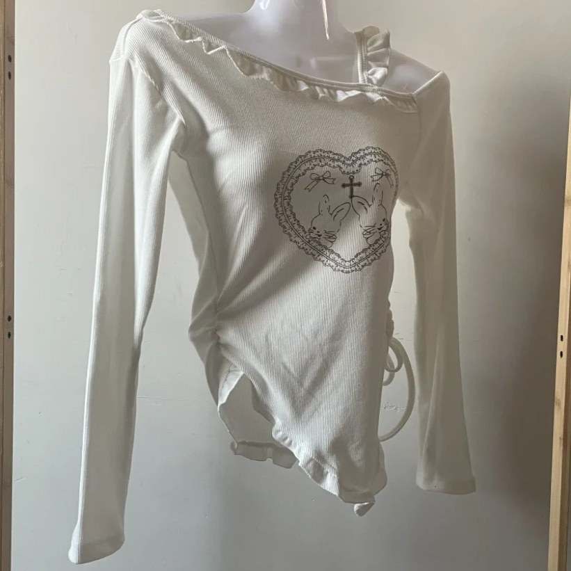 Japanese Harajuku Gray White Bunny Ruffled Skirt Top-Kawaii Dream