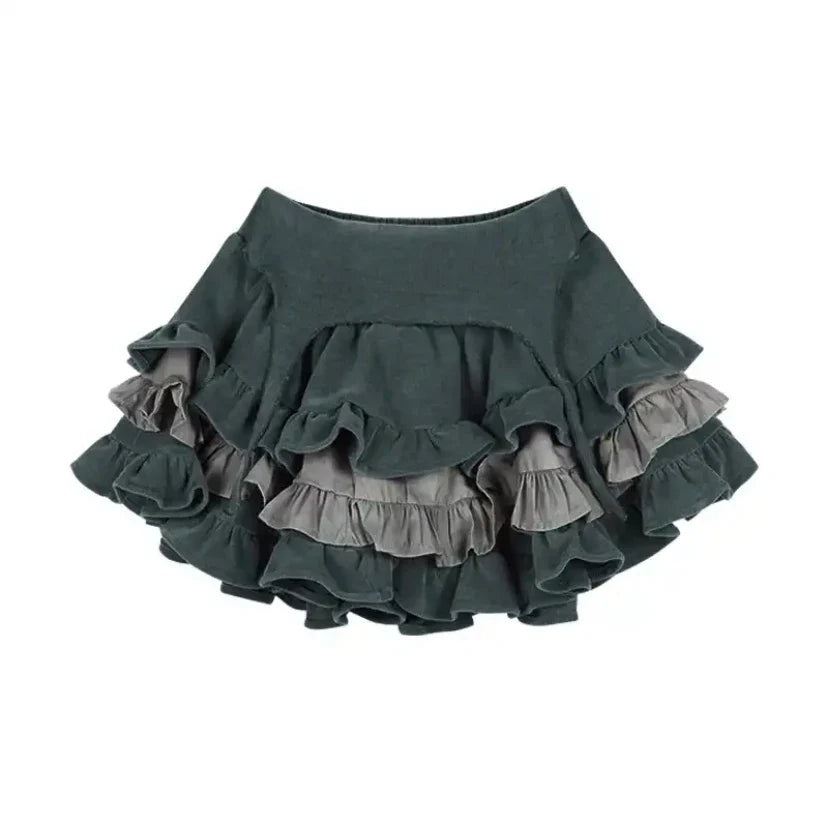 Japanese Harajuku Gray White Bunny Ruffled Skirt Top-Kawaii Dream