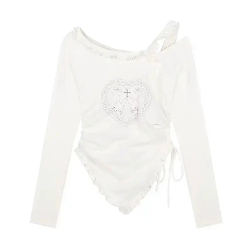 Japanese Harajuku Gray White Bunny Ruffled Skirt Top-Kawaii Dream