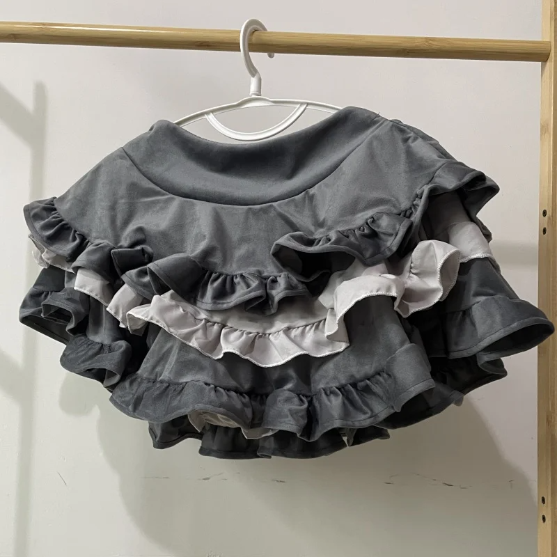 Japanese Harajuku Gray White Bunny Ruffled Skirt Top-Kawaii Dream