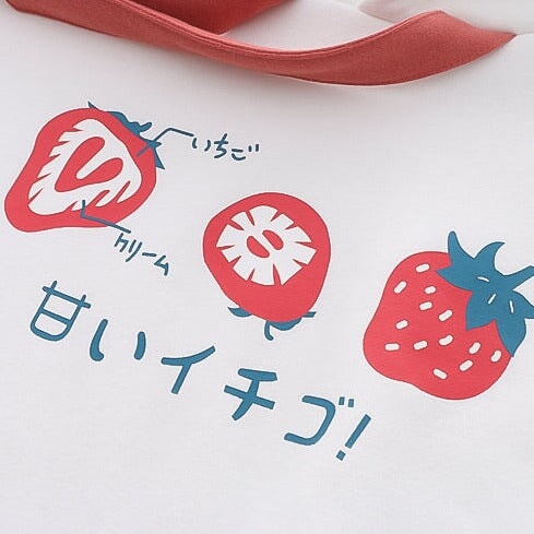 Japanese Kanji Strawberry Print White Black Unisex Hoodies-Kawaii Dream
