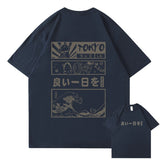 Japanese Kanji Wave Masks Lucky Cat Cotton Tee Set 1-Kawaii Dream