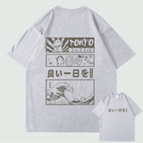 Japanese Kanji Wave Masks Lucky Cat Cotton Tee Set 1-Kawaii Dream