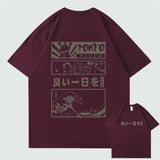 Japanese Kanji Wave Masks Lucky Cat Cotton Tee Set 2-Kawaii Dream