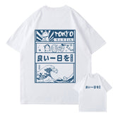 Japanese Kanji Wave Masks Lucky Cat Cotton Tee Set 2-Kawaii Dream
