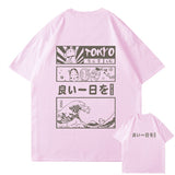 Japanese Kanji Wave Masks Lucky Cat Cotton Tee Set 2-Kawaii Dream