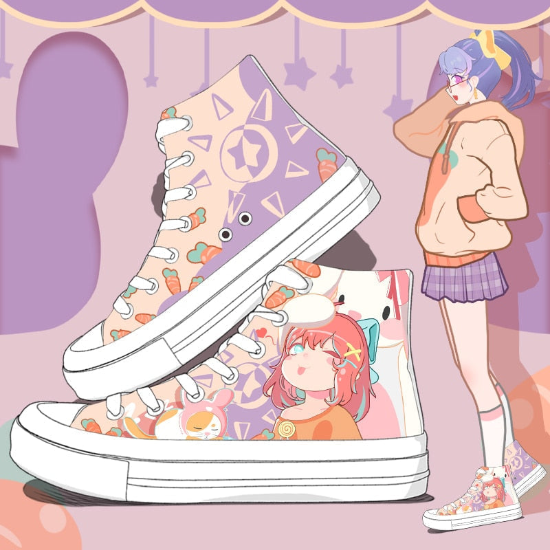 Japanese Kawaii Girl Bunny Carrots Women's Sneakers Trainers-Kawaii Dream