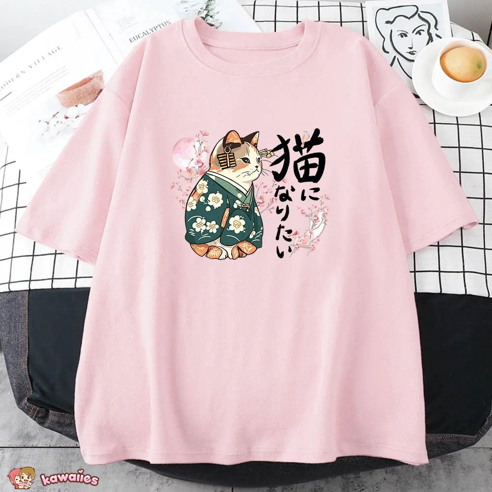 Japanese Kimono Cat Sakura Kanji Unisex Tee-Kawaii Dream