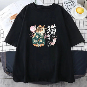 Japanese Kimono Cat Sakura Kanji Unisex Tee-Kawaii Dream