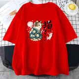 Japanese Kimono Cat Sakura Kanji Unisex Tee-Kawaii Dream