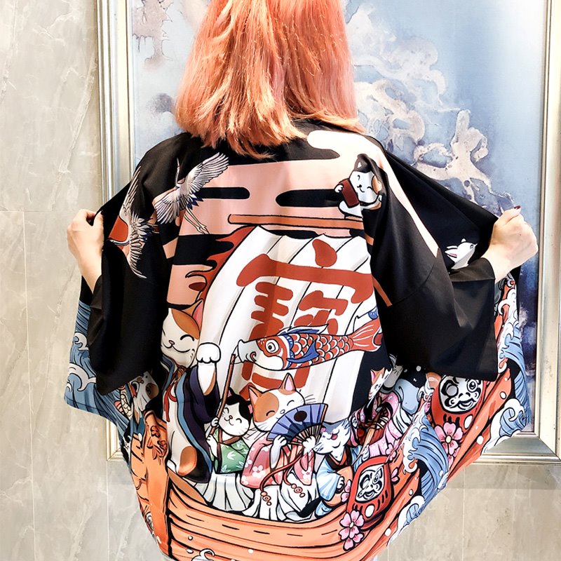 Japanese Kimono Cruise Lucky Cats-Kawaii Dream